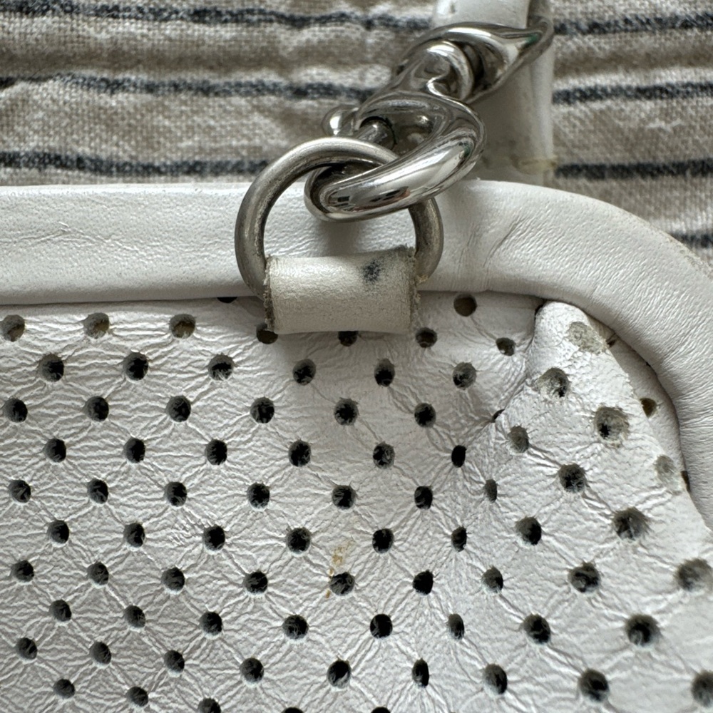 Clare V White Perforated Leather Kiss Lock Handbag Detachable Crossbody Strap - Picture 12 of 12